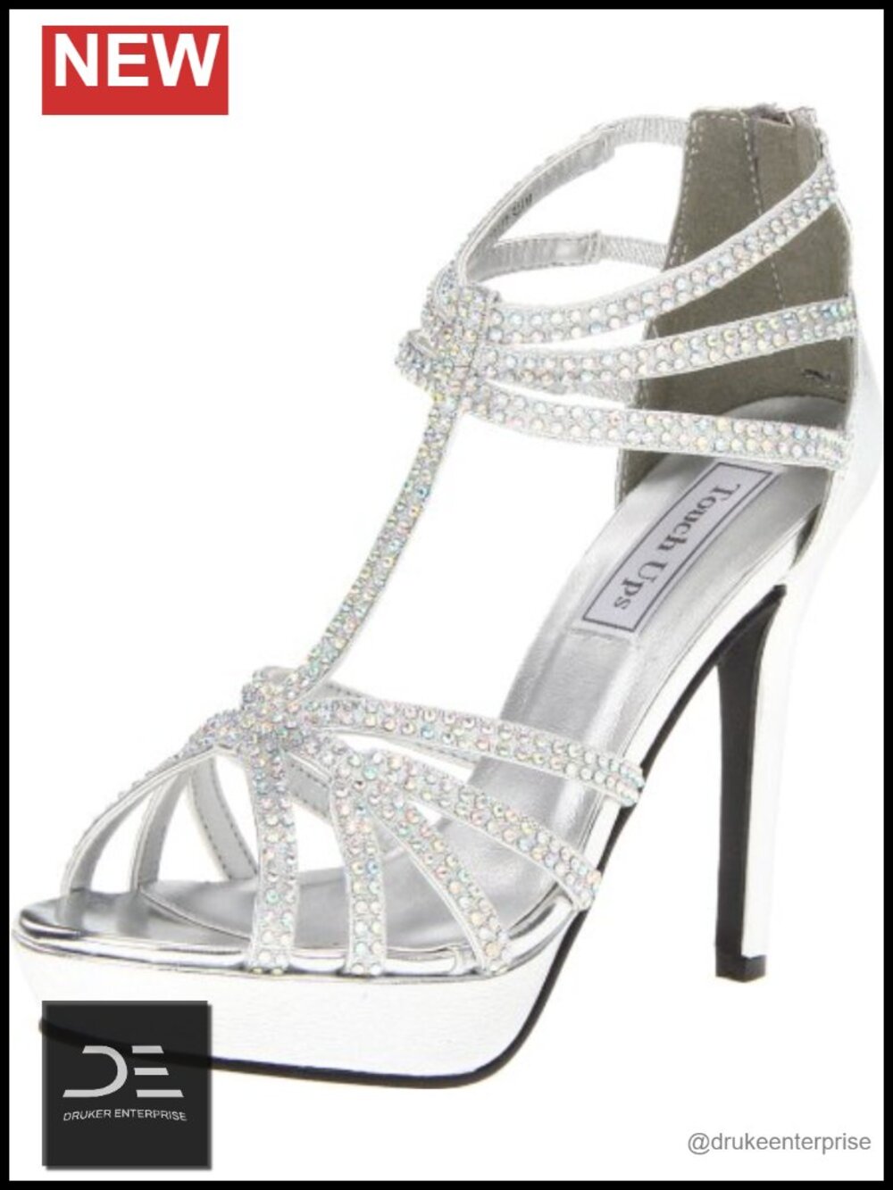 Glitter Rhinestone T-Strap Platform Heel Open Toe Prom Sandal
